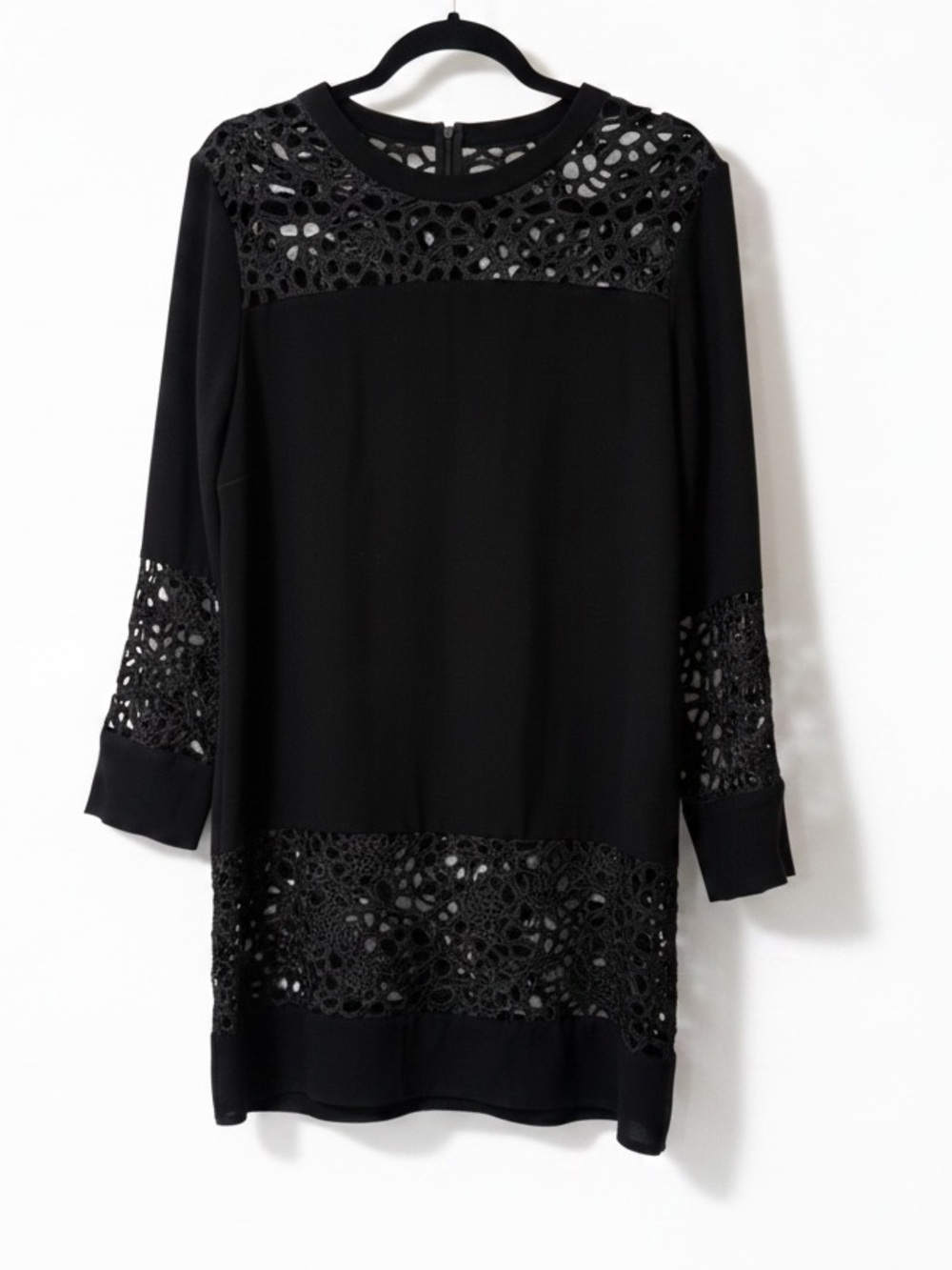 Black Lace-Trim Long Sleeve MIDI Dress by Papillon